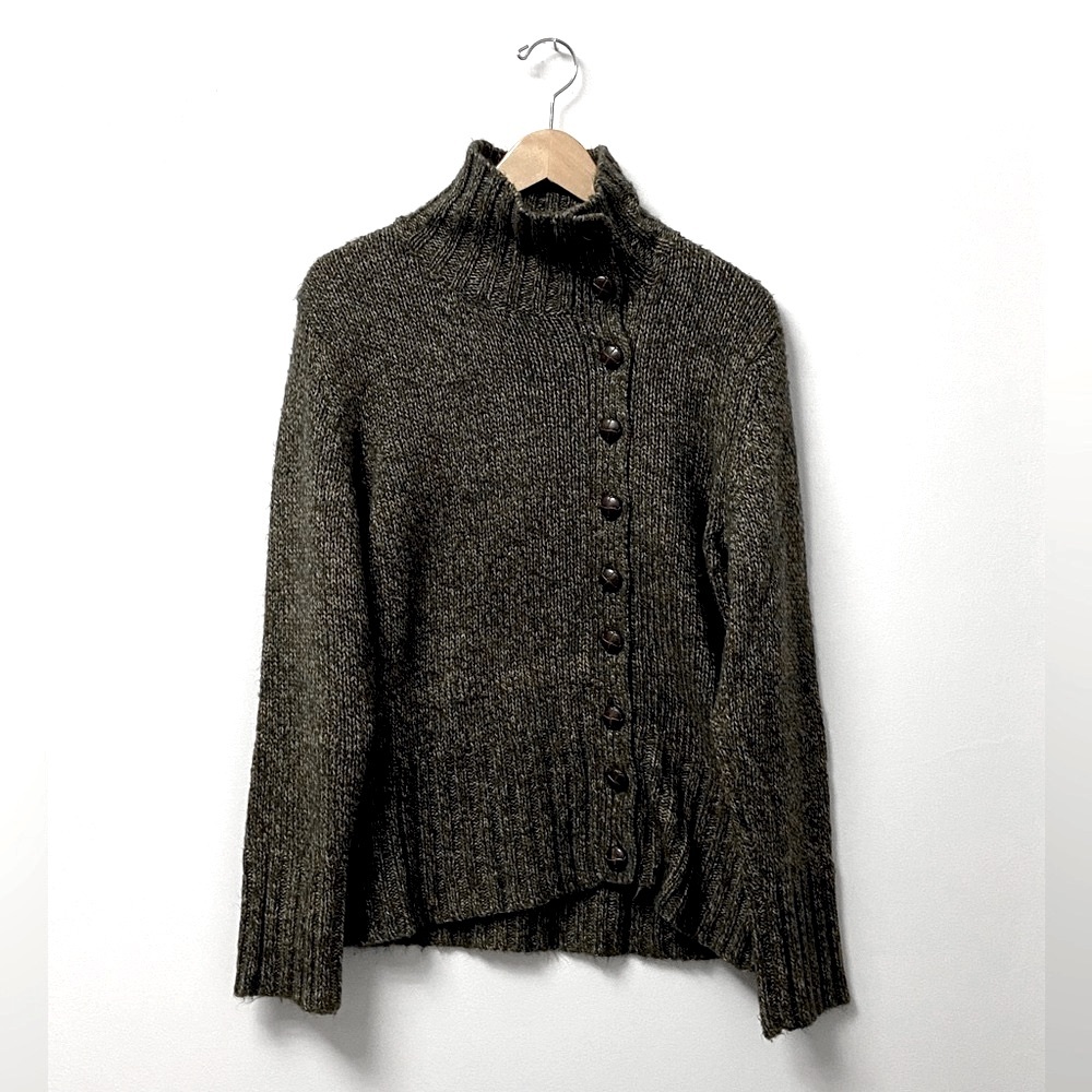 Marled wool blend cardigan with asymmetrical button front
